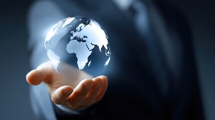 Businessman Holding Globe Symbolizing Global Connectivity and Innovation