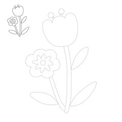 Doodle Flower coloring pages for kids. Trace and color flower. Daisy flower spring garden illustration. Daisy Flower coloring page for kids. Cozy coloring page. Coloring page cozy.