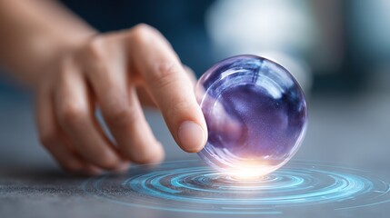 Hand Positioning Crystal Sphere with Light Effects and Swirls