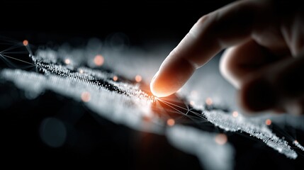 Touching Digital Interface with Futuristic Data Visualization Concept