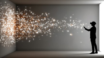 Person in Virtual Reality Headset Experiencing Digital Light Explosion