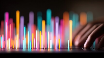 Colorful Data Visualization with Abstract Bars and Keyboard Hands