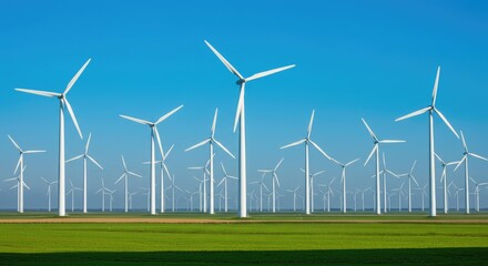 Fototapeta premium Vast Wind Farm Under Clear Blue Sky
