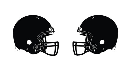 Two black football helmets facing each other ready for a gridiron showdown isolated on white background