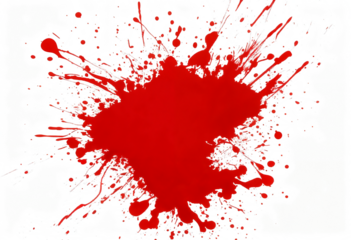 Red blood or paint flowing down on transparent background. Halloween, murder and horror concept. Red ink splash, splatter and stain