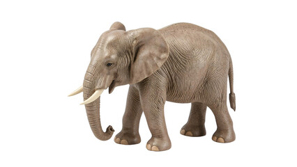 Fototapeta premium Realistic african elephant figurine with textured skin and detailed tusks on the transparent background, wild animal decor trend
