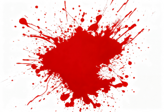 Red blood or paint flowing down on transparent background. Halloween, murder and horror concept. Red ink splash, splatter and stain