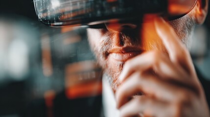 Businessman Wearing Virtual Reality Headset in Modern Office Setting