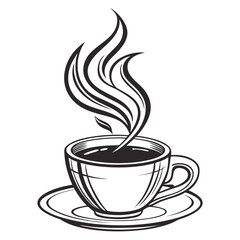 Vector art of steaming cup of coffee on a saucer