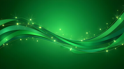 Fototapeta premium Vibrant Green Abstract Background with Flowing Ribbons and Sparkling Light Effects