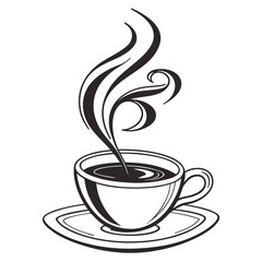 Vector art of a steaming cup of coffee on a saucer