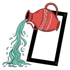 Vector art of aquarius zodiac sign symbol, a red jug pouring water