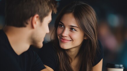 Young Couple Sharing a Joyful Moment in Casual Coffee Shop Setting
