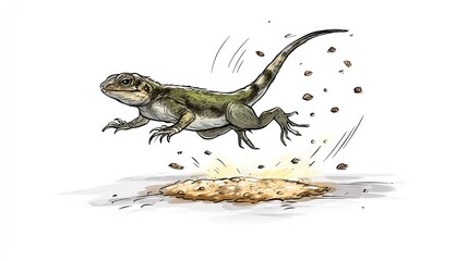 Naklejka premium Lizard leaps from sand pit
