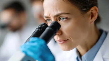 Woman Scientist Looking Through Microscope in Laboratory Setting