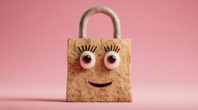 Lock with cartoon eyes and a smile