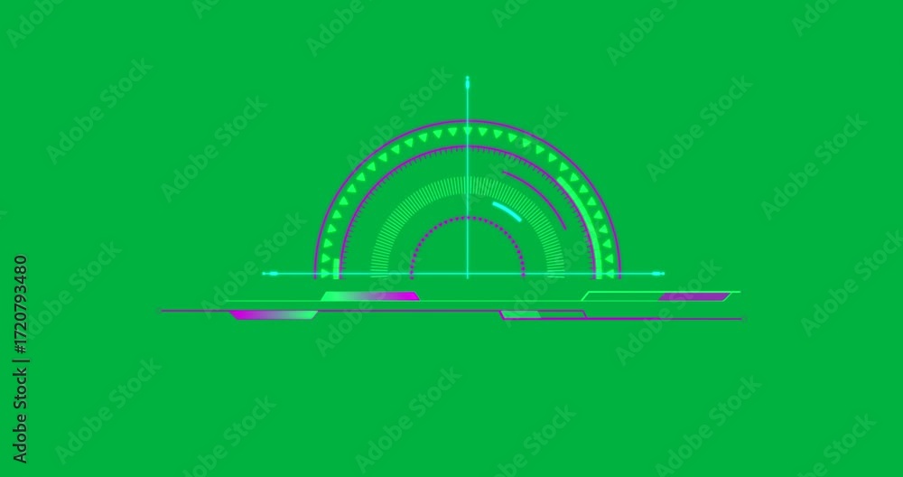 Aufkleber tech hud gauge showing neon green bars triangular marks and cyan crosshair on transparent layer