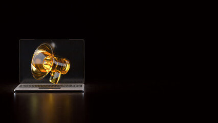 The Notebook and megaphone for Social media or podcast concept 3d Rendering.