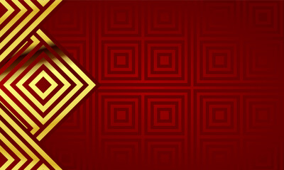 Luxury modern aesthetic abstract red background with elegant golden geometric pattern