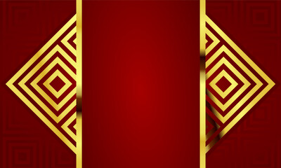Aesthetic luxury modern abstract red background with golden vertical frame decoration