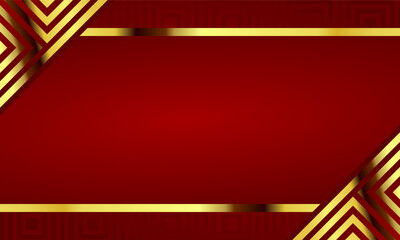 Luxury modern aesthetic abstract red background with golden border and geometric shapes