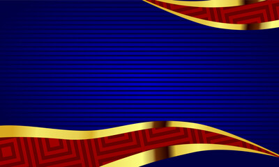 Luxury abstract modern background with golden curved borders and blue striped aesthetic