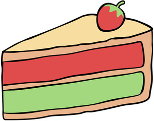 Matcha Strawberry Cake Slice Illustration