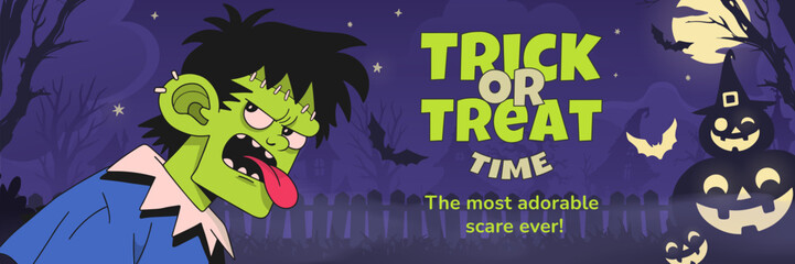 Halloween Zombie Character Banner – Funny Green Monster for Spooky Ads & Promotions