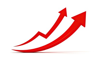 Two red arrows indicating upward growth and progress against a white background.