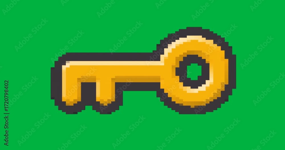 Poster game developers showcasing yellow pixel-art key icon on transparent background with shadow effect