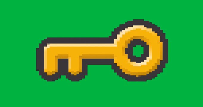game developers showcasing yellow pixel-art key icon on transparent background with shadow effect