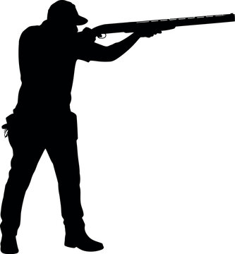 Silhouette of a man aiming a shotgun during a shooting sport event vector