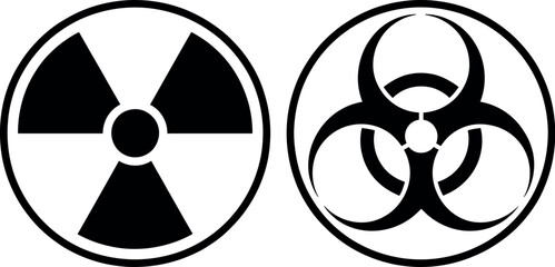 Radiation and biohazard symbols side by side danger warning icons vector