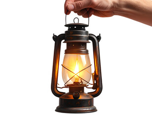 Guiding Light: A hand delicately holds a vintage lantern illuminating with warm, inviting light. The lantern's antique design creates a sense of nostalgia, the image symbolizes guidance.