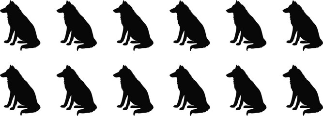 Silhouettes of Sitting Dogs in Symmetrical Rows for Pet Design, Animal Pattern, Visual Balance, and Canine Illustration Concepts