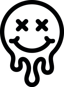 Melting smiley face with x eyes iconic symbol modern abstract outline art vector