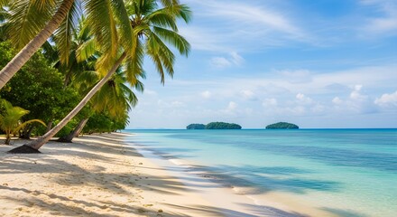 Obraz premium Tropical beach paradise with palm trees.