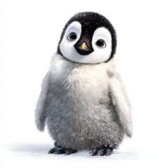 Fototapeta premium Adorable Baby Penguin Chick, Fluffy Downy Feathers, Winter Wonderland, Cute, White Background