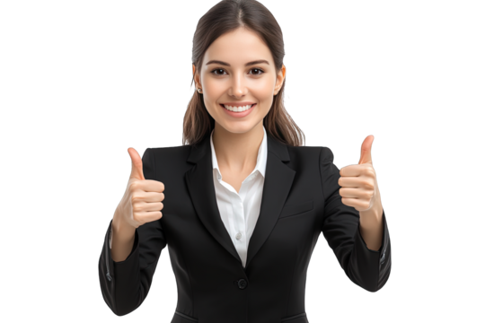 Happy businesswoman showing thumbs up smiling