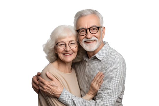 Happy senior couple smiling and hugging each other 