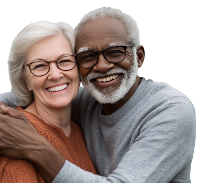 Happy senior couple smiling and hugging each other 