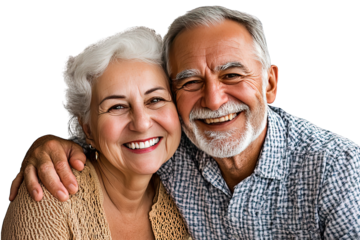 Happy senior couple smiling and hugging each other 