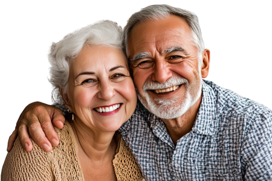 Happy senior couple smiling and hugging each other 