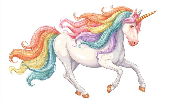 Whimsical rainbow unicorn in motion