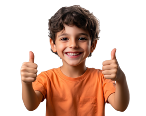 Cheerful smiling kid showing thumbs up