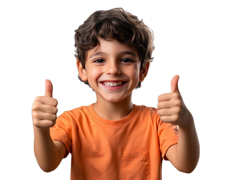 Cheerful smiling kid showing thumbs up