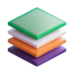 3d stacked geometric shapes with vibrant colors isolated on transparent background