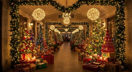 Fototapeta premium Stunning Christmas trees and festive decor indoors