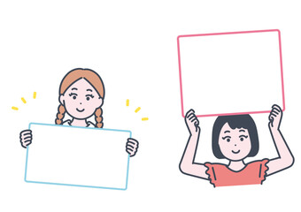 お知らせをする女の子二人のイラスト素材