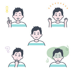 小学生くらいの男の子の表情イラスト素材セット